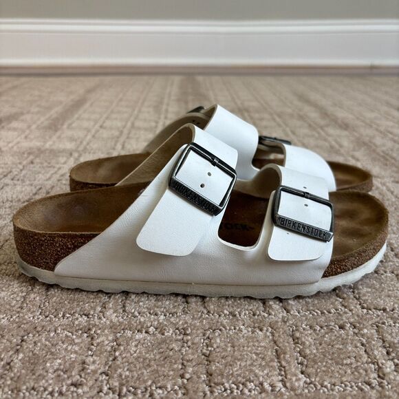 Birkenstock Arizona Sandals Women US 6 EU 37 White Slip On Casual Two Strap Boho - Picture 1 of 6
